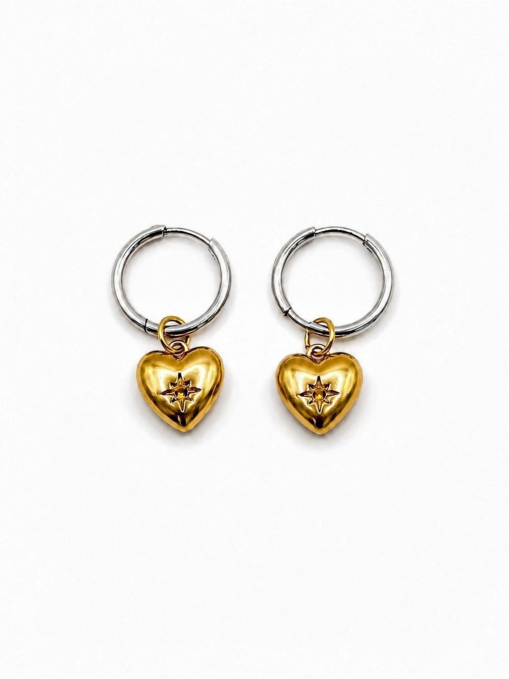 18K Gold-Plated Stainless Steel Heart Hoop Earrings
